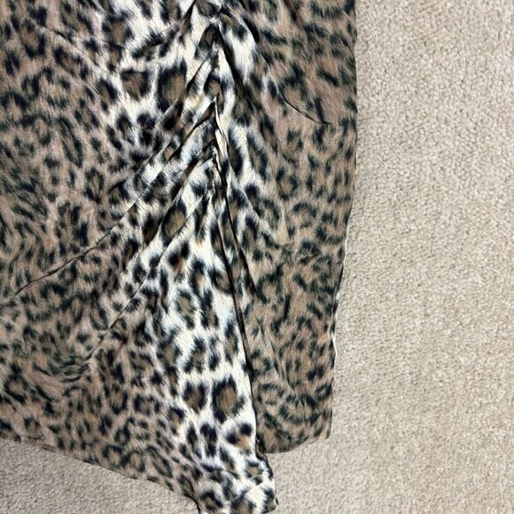 Joie Ornica Silk Skirt 0 Tan Brown Leopard Print Asymmetrical Hem Draped Ruched - Picture 6 of 12